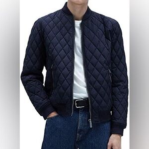 Zara Man Quilted Bomber Jacket - Navy XXL